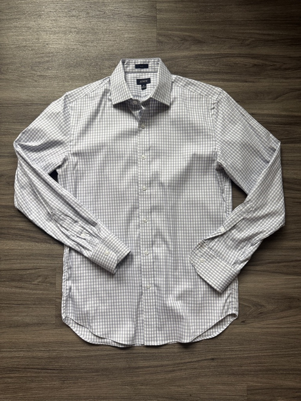 J. Crew Men’s Slim Bowery Stretch Men’s White and Light Gray Gingham Dress Shirt